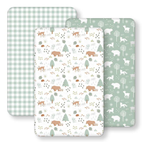 FIEMOL Next to Me Crib Sheets 85x51cm Fitted, 3 Pack Baby Cot Sheets, Ultral Sof