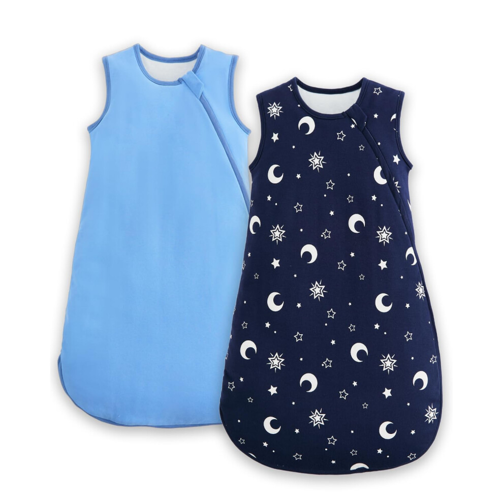 1.5 Tog Baby Sleeping Bag 2 Pack, Double Layer With 50G Quilted Padding, Cotton Sleep Sack Wearable Blanket Star Navy 6-12 Months Jiamy