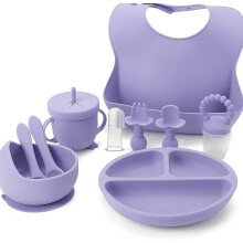 Indique Baby Weaning Set - 11 Pcs Silicone Baby Feeding Set with Suction Plate, Weaning Kit with Adjustable Bib, Fork, Spoon