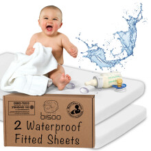 Bisoo Waterproof Fitted Sheet 160x80 cm / 32x63 in - Set of 2 White Fitted Sheet Mattress tector Made of 100% Jersey Oeko-Tex + PU