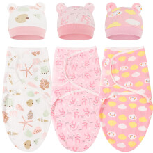 DRESHOW 3 Pack Newborn Swaddle Blanket with Hats Baby Swaddles Infant Adjustable Swaddling Wraps for 0-3 Months Girls Boys
