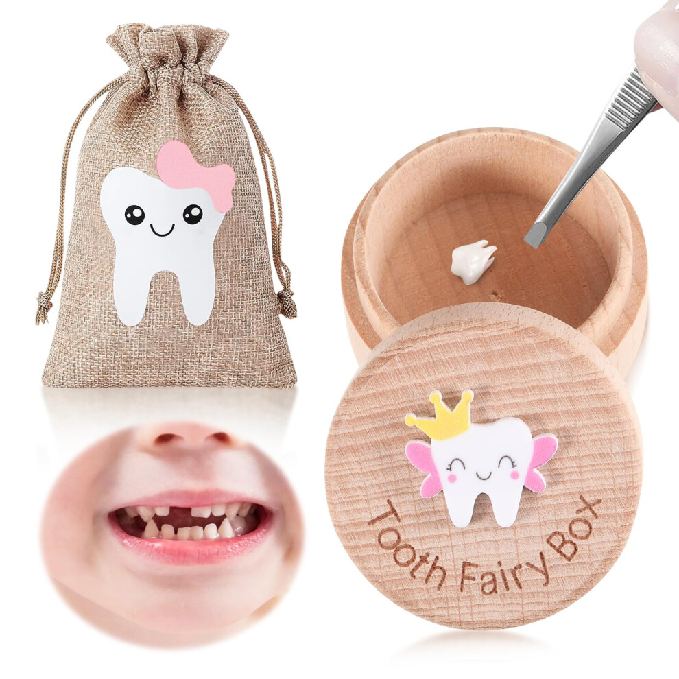 Tooth Box Keepsake, Tooth Fairy Bag For Girls, Girl Keepsake Organizer, Lost Teeth Holder Box, Cute Wooden Keepsake Siwokjjo