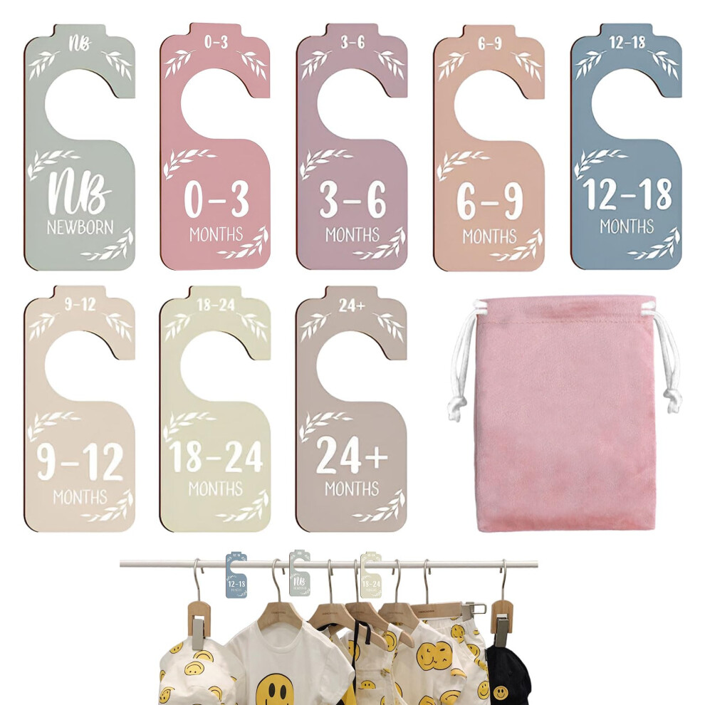 Watlikeup 8Pcs Baby Wardrobe Dividers,Double-Sided Wooden Baby Clothes Dividers,Wardrobe Dividers For Baby Clothes,Baby Age Hanger Dividers For Newborn To 24 M