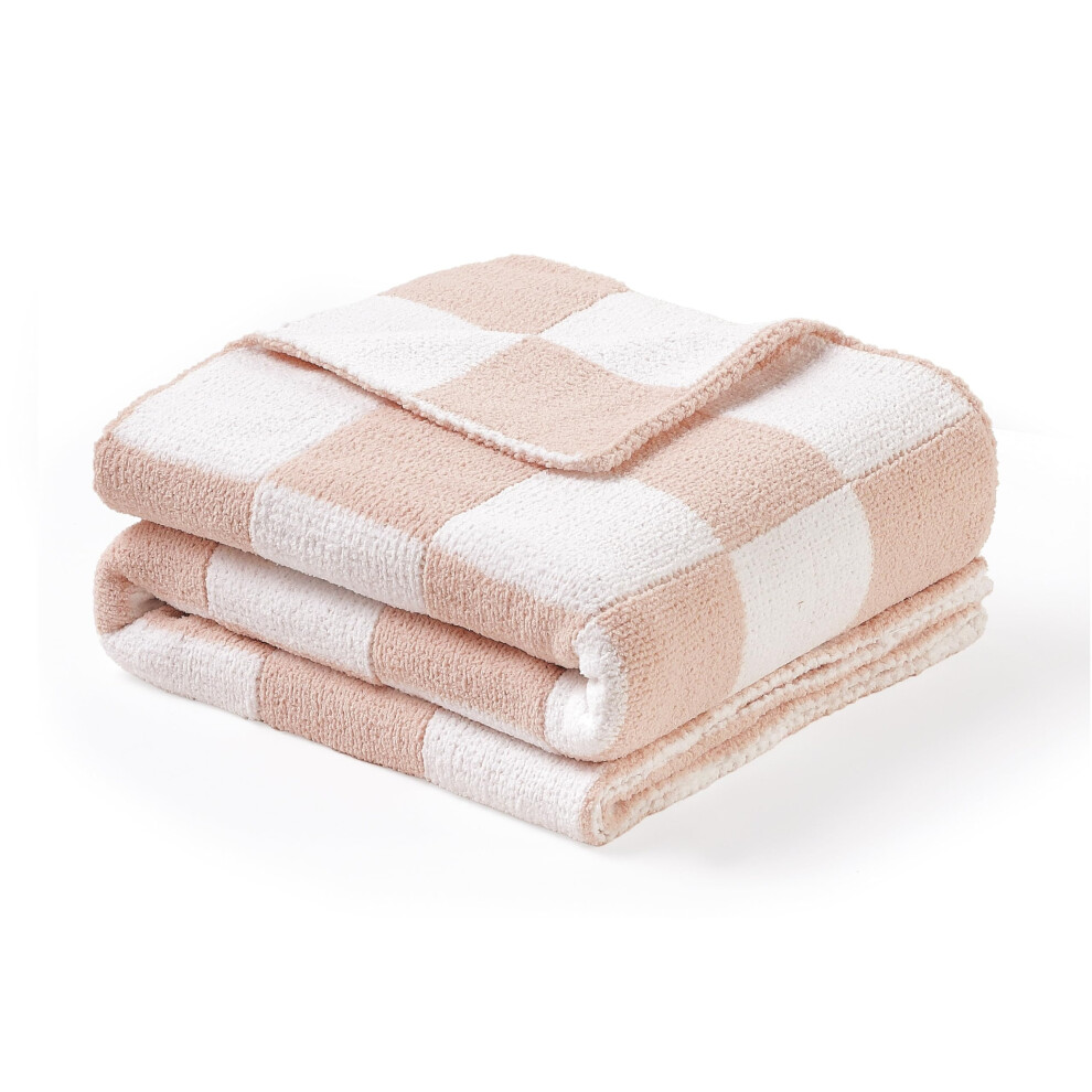 Cozy Soft Warm Chenille Baby Blanket For Girls Boys, Newborn Essentials For Infant, Baby Shower Receiving Gift - Checked 75X100cm Pink Crevent