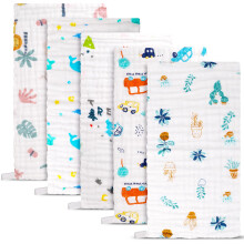 GSrenyu 5 Pack Large Baby Muslin Squares 100% Cotton 50x25cm Muslin Cloths for Newborn, Super Soft Absorbent Face Cloths