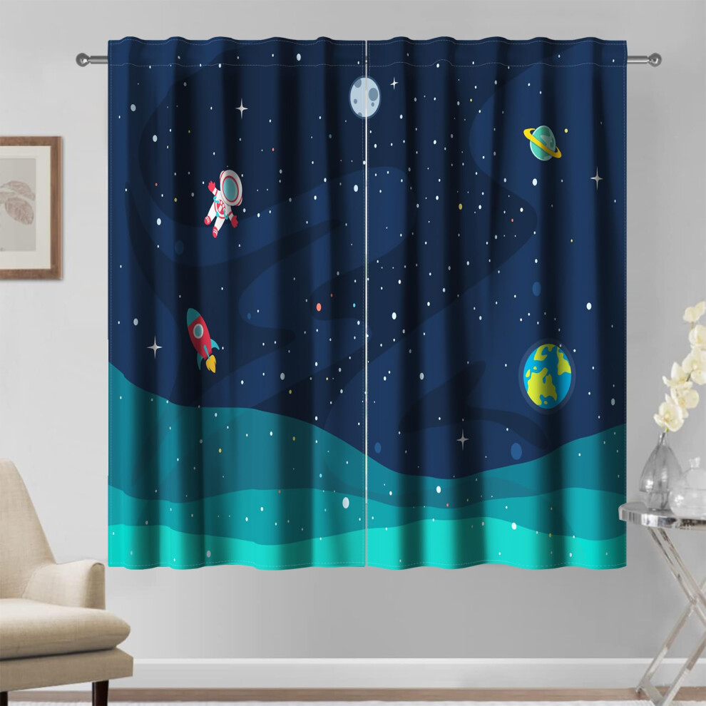 Kzzfqxb 107X215cm Space Explorer Curtains 2 Panels, Astronaut Rocket Earth Planets Galaxy Dreamy Starlit Rod Pocket Window Drapes