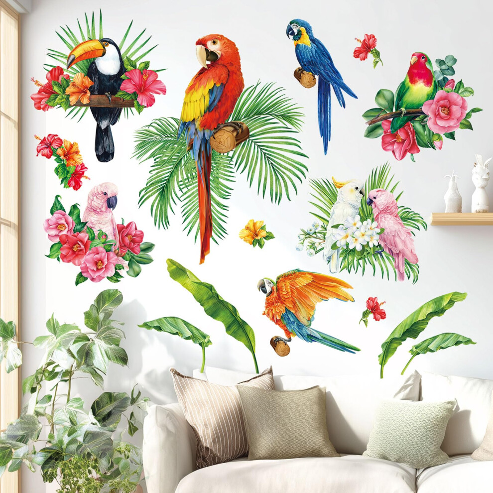 Bs-108 Colourful Tropical Parrots Wall Stickers Birds Decals Removable For Garden Nursery Bedroom Living Room Art Home Décor Murals Decoration Bashom