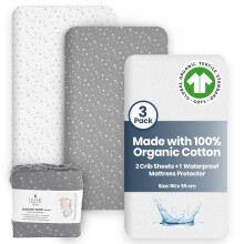 Lilly Belly - Next to me Crib Sheets - Organic Cotton Fitted Crib Sheets | 2+1 Waterproof Protector Compatible with Next to Me Crib, Snuzpod and All