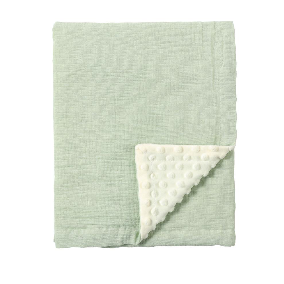 Organic Muslin Cotton Baby Blanket For Newborns, Soft Mink Backing, Essential For Baby Shower Birthday Gift - 75X100cm Green Crevent