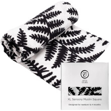 Etta Loves Extra Large Fern Print Muslin Cloth, Black and White Sensory Muslin Square, Multi-Use Baby Essentials for Newborn to 4 Month Old (1-Pack)