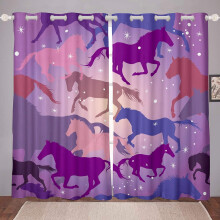 Loussiesd Horse Curtains for Bedroom Living Room Girls Women Glitter Purple Pink Room Curtain Horses Silhouettes Window Drapes Farm Animal Window