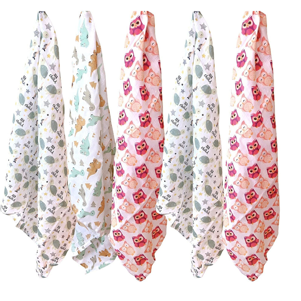 100% Natural Cotton Baby Muslin Squares - 6 Pack Large Muslin Swaddle Blanket 70X70cm Beautiful Printed Unisex Soft Wash Cloths Sasma Home