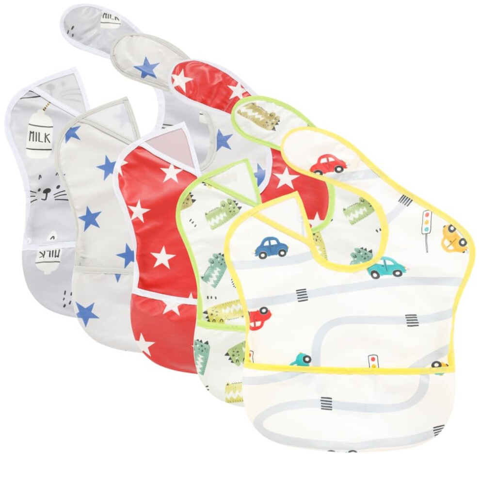 Baby Bibs Waterproof Feeding Bibs 5Pack Adjustable Mealtime Poctet Bib For Newborn Toddler Infant Easy Clean Boy Girl Baby Essentials Shower Gift Tsd