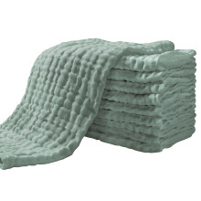 Yoofoss Baby Muslin Squares 10 Pack 4 Layer Super Soft and Absorbent Face Cloths 100% Cotton 30x50cm Dark Green