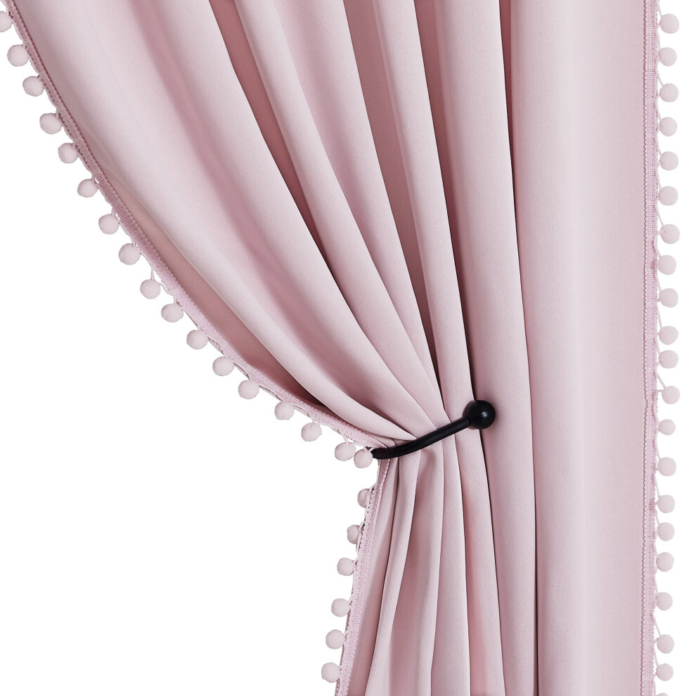 Stangh Blackout Curtains For Nursery Girls Room, Pink Pompom Room Darkening Curtain Drapes For Babies, Short Cute Curtains For Kitchen/Small Window