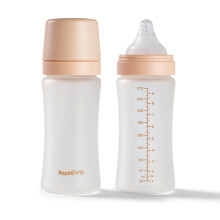 Nuby Pack of 2 RapidBottle Anti-Colic Glass Feeding Bottles - Rapid Bottle with Silicone Coated Glass Bottles with Breast-Like Teat | Quick Feed | No