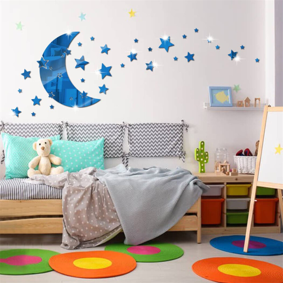 Moon And Stars Mirror Wall Stickers, Removable Acrylic Crescent Moon And 146 Pcs Stars Wall Mirror Stickers Decals Jocaluyia