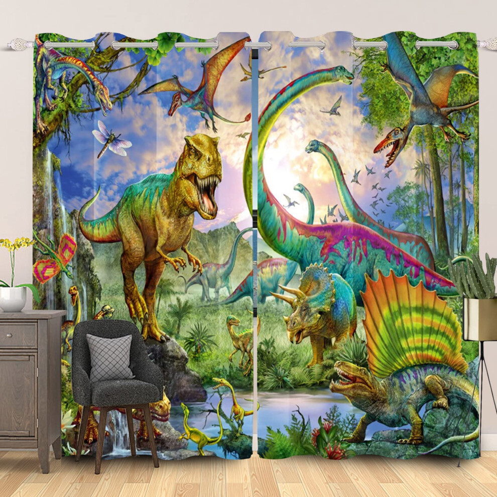 Sdotpmt 117X183cm Dinosaur Window Curtains Ancient Wild Animal Grass Forest Window Drapes Wildlife Natural Scenery Window Treatment For Child Living