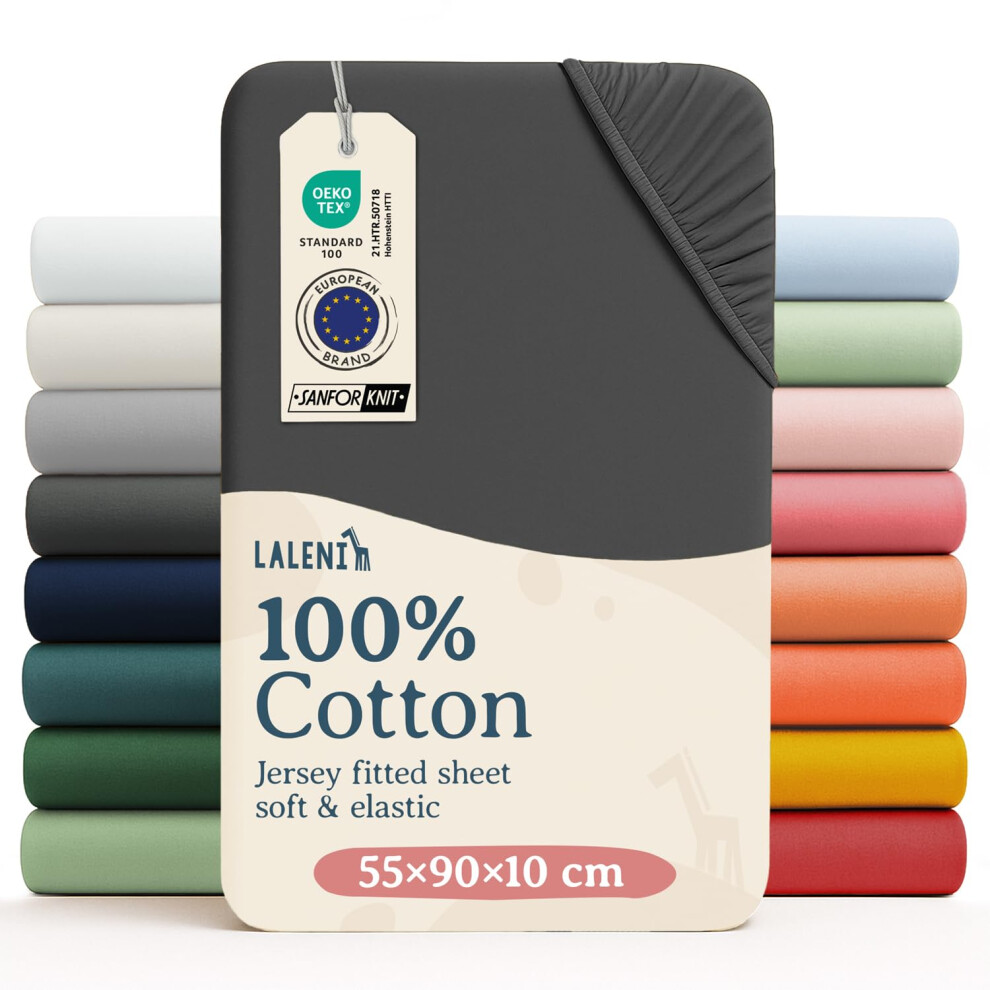 Laleni Jersey Fitted Sheet 55 X 90 Cm Co-Sleeping Crib, Oeko-Tex Certified 100% Cotton Cradle Cover, Stroller Fitted Sheet, Baby Bedding Anthracite