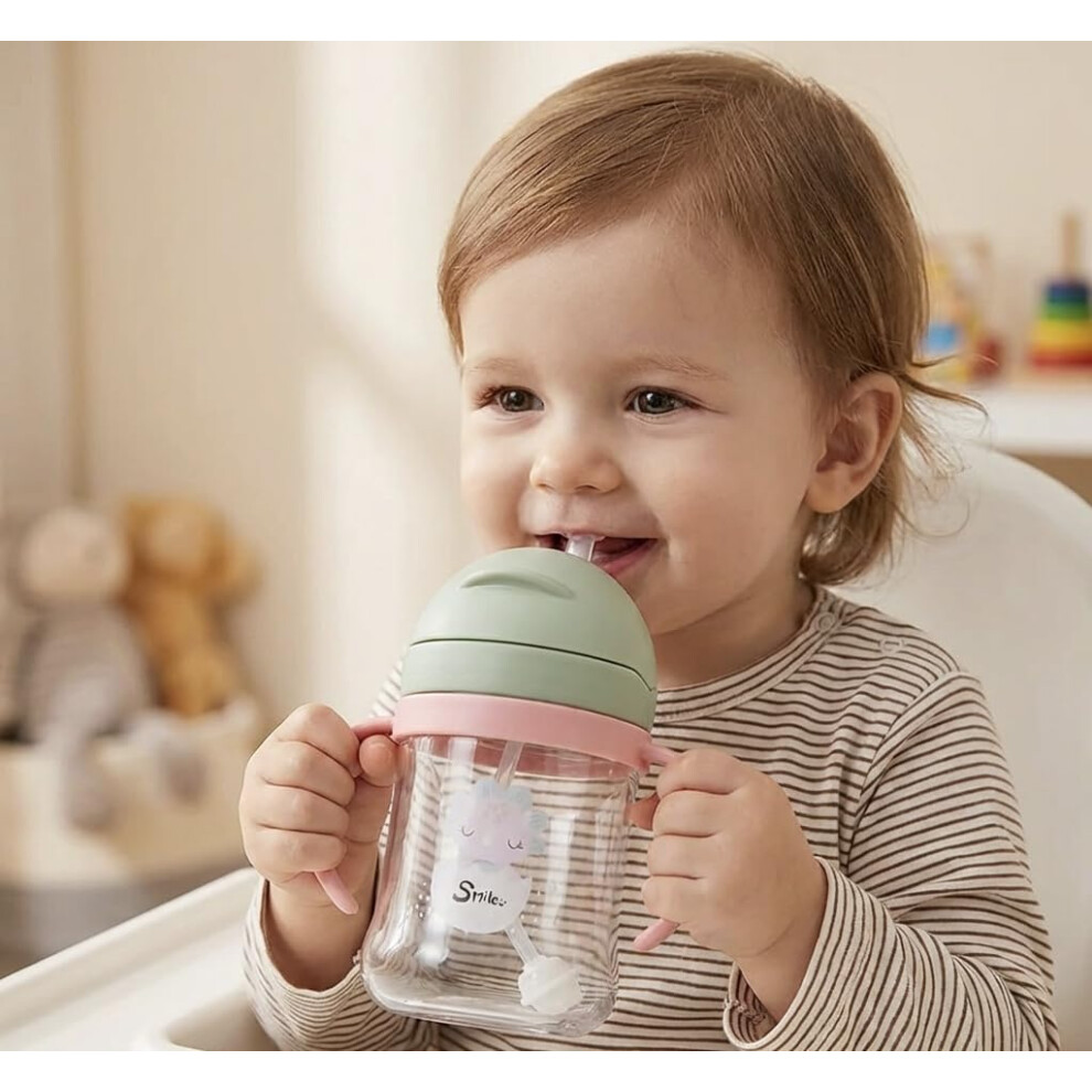 Sippy Cup For 6+ Months, Leak-Proof Toddler Water Bottle With Straw, Toddler Cup Bpa-Free Non Spill Water Bottle Kids Trainer With Handles Small&Light