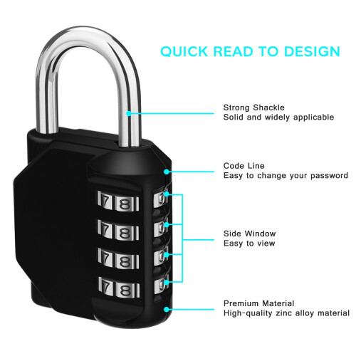 ZHEGE Combination Padlocks, 4 Digit Combination Locks (Black, 2P) 2