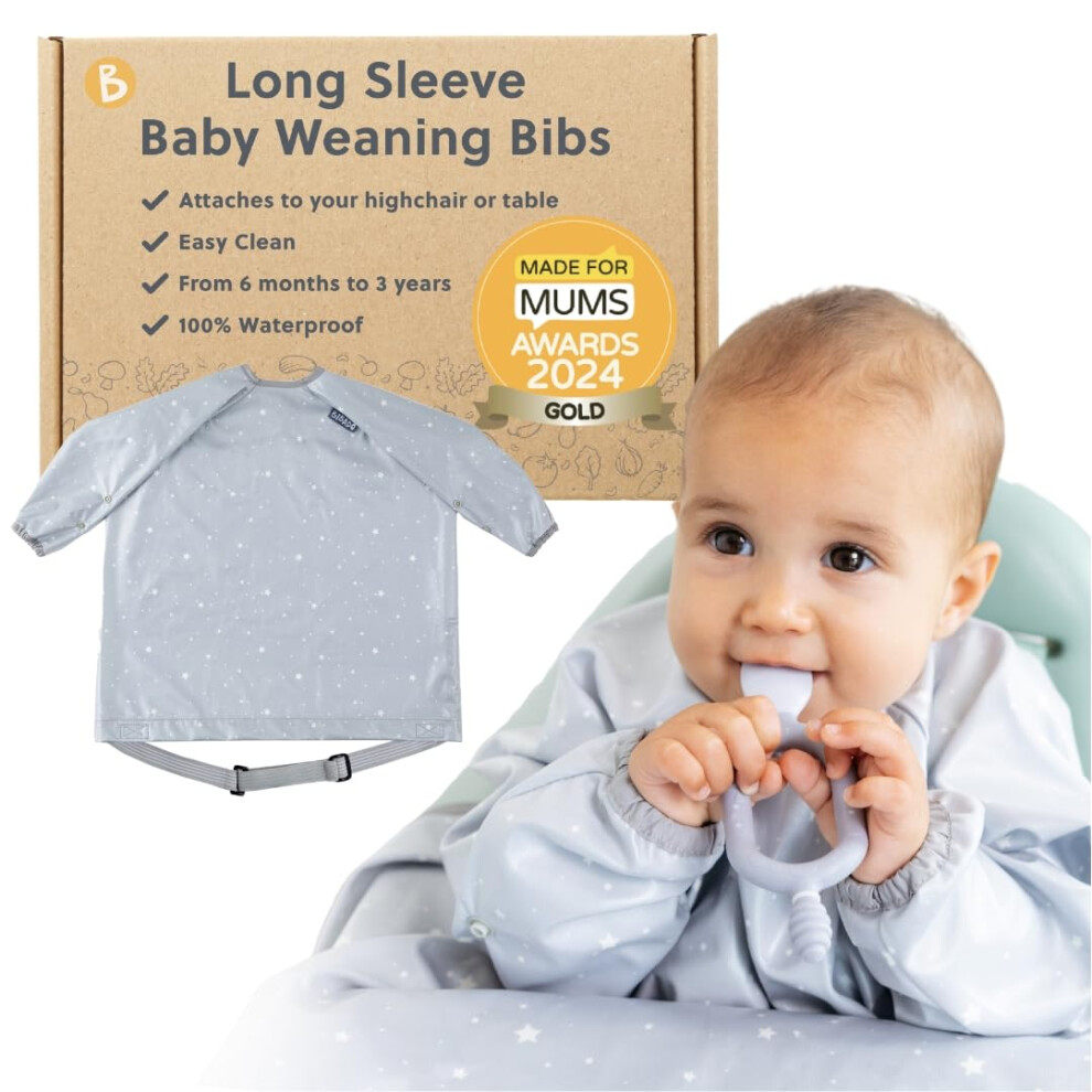 Bibado - Long Sleeve Baby Bibs - Babies & Toddlers 6-36 Months - Coverall Baby Weaning Bib - Easy Wipe Clean & Soft Fabric