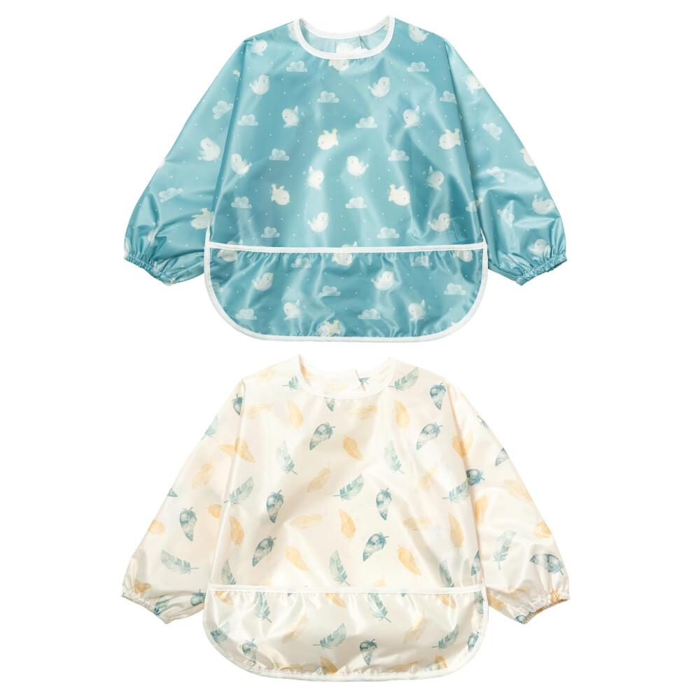Long Sleeves Toddler Weaning Bibs |Sleeved Baby Waterproof Feeding Coverall Set Little Dimsum