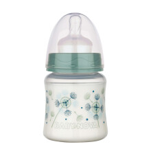 babynova Wide Neck Baby Bottle 150ml with Anti Colic Slow Flow Silicone Teat - Made in Germany - BPA-Free - Dandelion