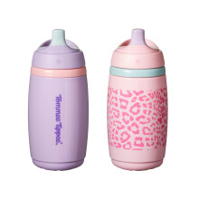 Tommee Tippee Insulated Active Spout Toddler Sippy Cup, 266ml, 12m+, Pack of 2, Leak-Proof Children's Water Bottle with Handle in Fun Colours and