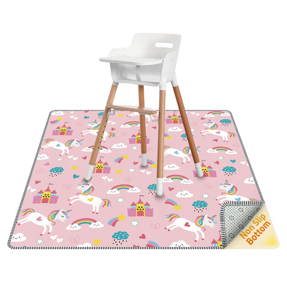 Thick High Chair Splash Mat 51″, 4 Layer Waterproof Splat Mat With Anti Slip Bottom, Baby Mess Mat For Art/Crafts/Painting/Playtime/Picnic Mat Qhydz