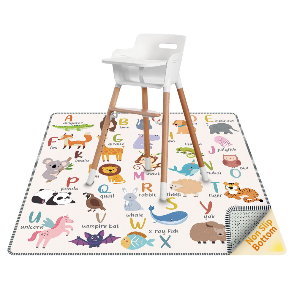 Thick High Chair Splash Mat 51″, 4 Layer Waterproof Splat Mat With Anti Slip Bottom, Baby Mess Mat For Art/Crafts/Painting/Playtime/Picnic Mat Qhydz
