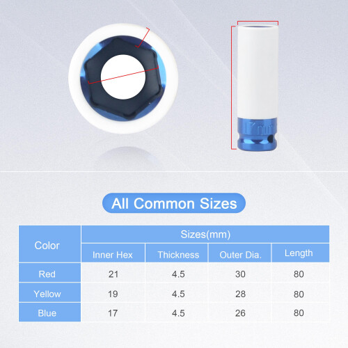 1/2-Inch Drive Metric Extra Thin Wall Deep Wheel Protector Impact Socket Set, 3 Size, 17, 19, 21 mm 1