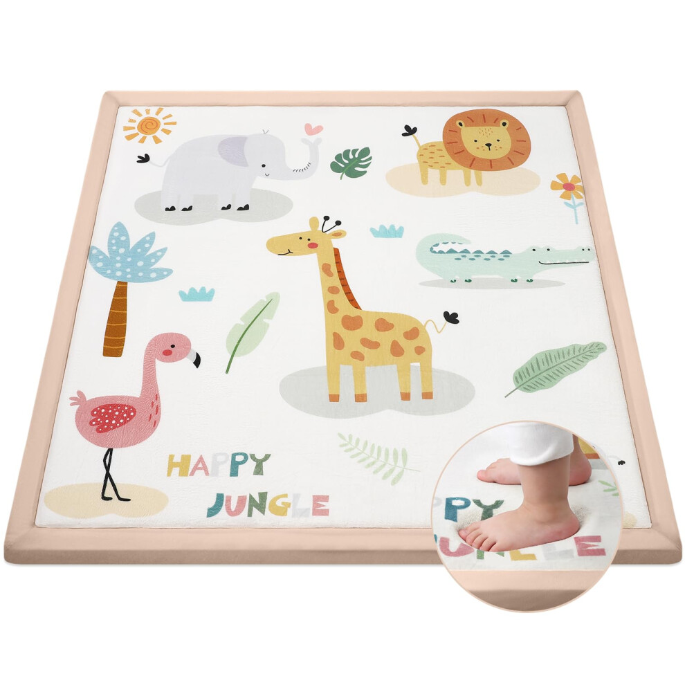 Baby Play Mat For Crawling And Play, 127 * 127Cm 3Cm Thick Foam Soft Flannel Rug Coral Omedecal