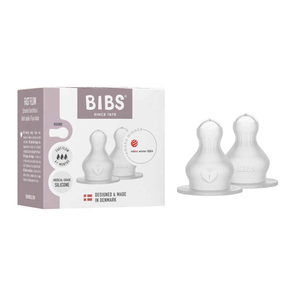Bibs Bottle Teat 2-Pack. Anti-Colic. Extra Teats For Baby Bottles. Round Teat. - Silicone, Fast Flow