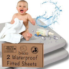 Bisoo Waterproof Moses Basket Sheets - Set of 2 Fitted Sheet Mattress tector Made of 100% Jersey Oeko-Tex + PU 14x30 in / 35x75 cm