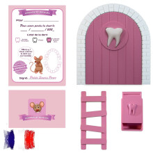Myfuturshop Baby Tooth Door for Baby Teeth to the Mouse + Tooth Box + Ladder + 4 Clean Tooth Certificates Gift for Boys and Girls French Version