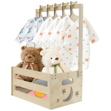 Baby Shower Crate Closet, Wooden Baby Basket with 5 Hangers, Baby Storage Crate Hamper with Handle