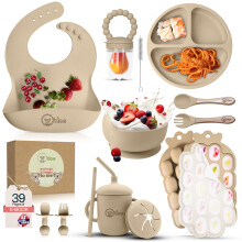 O'doe Baby Weaning Set – 15 Pcs Silicone Baby Feeding Set with Suction Plate, Bowl, Bib, Sippy Cup, Fruit Feeder, Freezer Tray