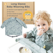 BIBaDO - Long Sleeve Baby Bibs - Babies & Toddlers 6-36 Months - Coverall Baby Weaning Bib - Easy Wipe Clean & Soft Fabric