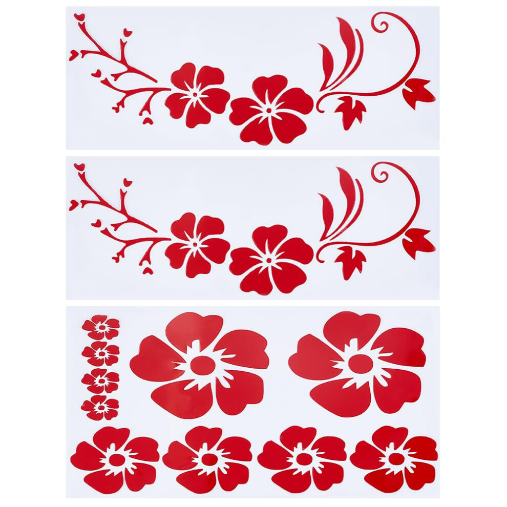 Gorgecraft 3Pcs Hibiscus Flower Car Sticker Hawaiian Stickers And Decals 2 Style Leaf Car Stickers Reflective Stickers Waterproof Automotive Red 5051226434617