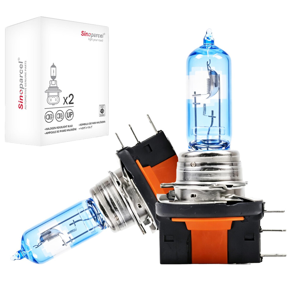 Sinoparcel Enhanced H15 Headlight Bulb, 20% Brighter, 10% R H15 Bulb, 3500K Neutral For High Beam Or Drl, 12V 55W/15W, Pgj23t-1, Pack Of 2 White 5051226420979
