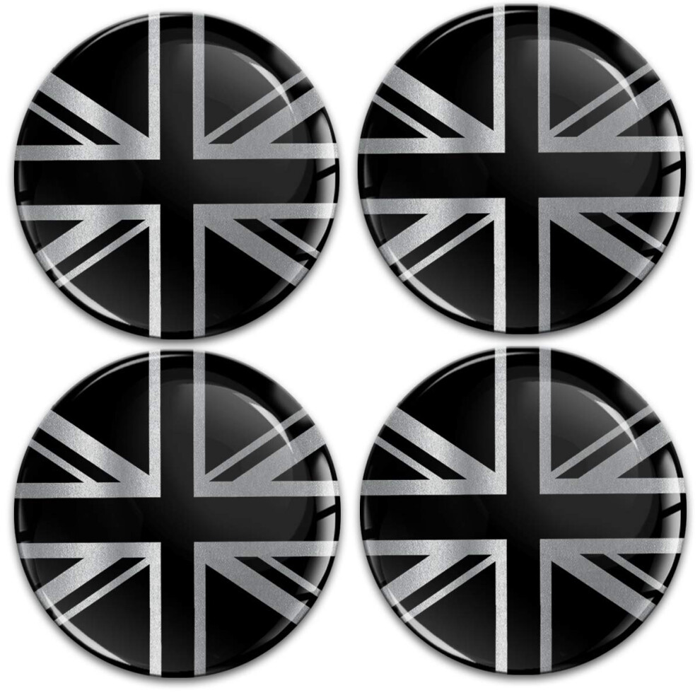 Biomar Labs 4 X 60Mm 3D Domed Car Wheel Centre Center Rims Hub Uk United Kingdom Gb National Flag Union Jack Stickers Decals For Caps A Silver/Black 5051226428371