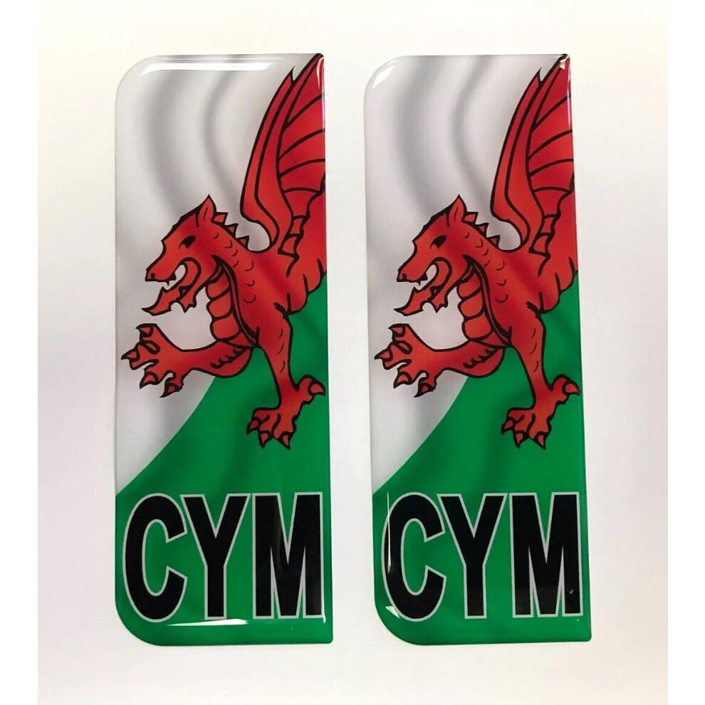 Domed Cym Wales Flag Vehicle Number Plate Stickers - 39Mm - High Gloss Domed Gel 5051226426667