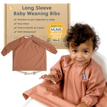 BIBaDO - Long Sleeve Baby Bibs - Babies & Toddlers 6-36 Months - Coverall Baby Weaning Bib - Easy Wipe Clean & Soft Fabric