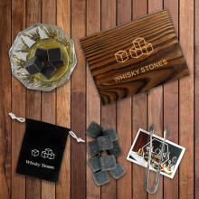 Whiskey Gift Sets for Men, WOVTE 9 PCS Natural Granite Whiskey Chilling Stones and Stylish Wooden Box