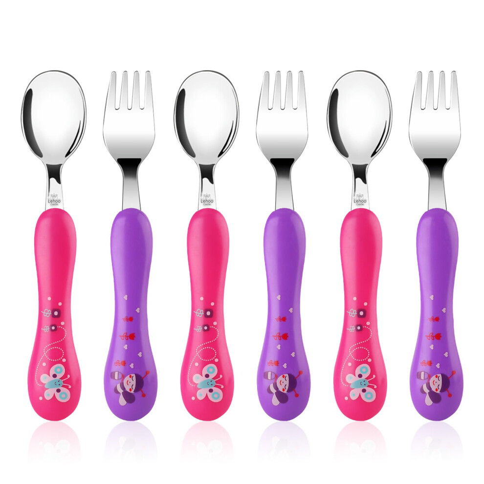 Toddler Fork And Spoon Set, 6Pcs Stainless Steel Toddler Cutlery Children's Cutlery Flatware, Incudes3 X Spoons, 3 X Forks (No Knives) Lehoo Castle