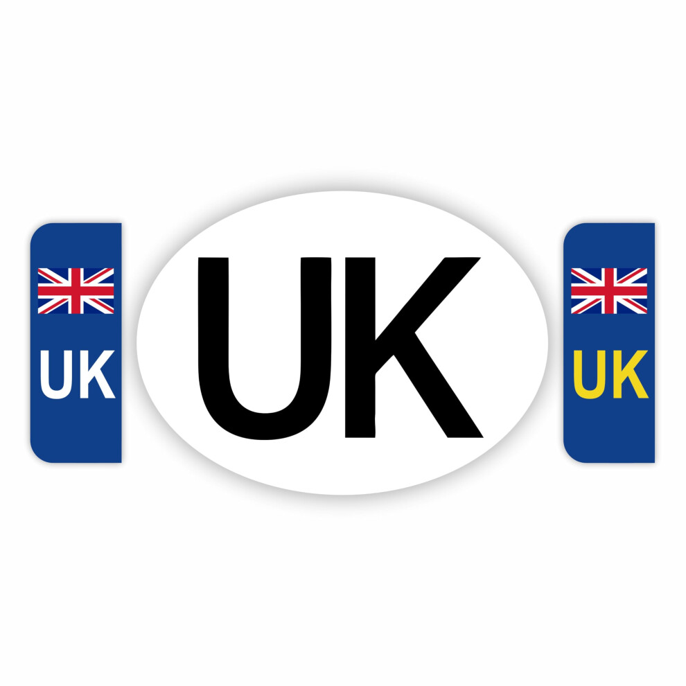Inkati Uk Car Stickers 3-Pack Official Size - Incl Uk Number Plate Stickers/Uk Sticker For Driving Abroad/Uk Car Stickers For Europe/Gb Stickers For 8303780041907
