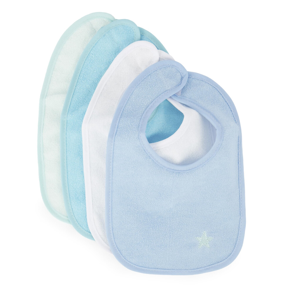 Set Of 4 Bibs Newborn | Washable And Waterproof Bibs For Babies | Newborn Bib | Baby Cotton Bib Large For Babies Blue Bieco