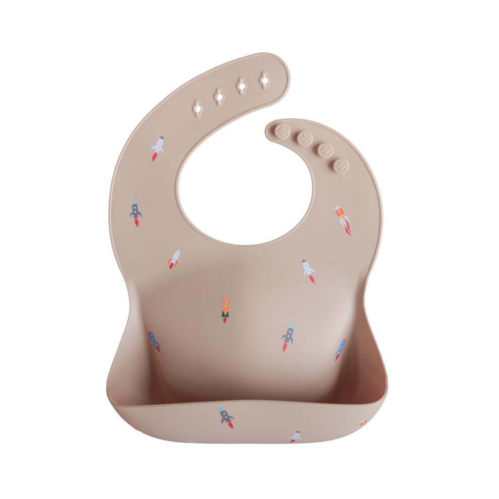 Mushie Baby Silicone Bib | Adjustable Fit Waterproof Bibs | Easy Wipe Baby Feeding Bibs | 4 Adjustable Sizes With Deep Front Pockets