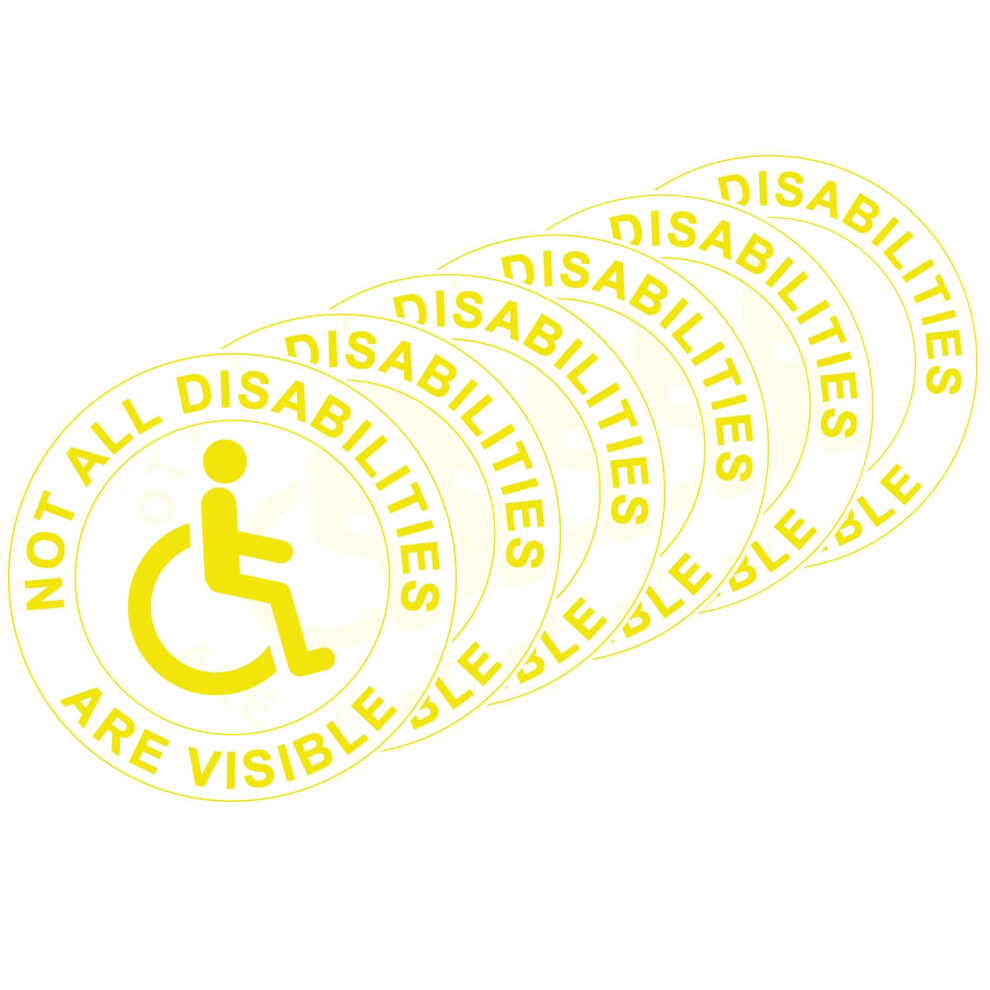 Wisdompro 6 Pcs Not All Disabilities Are Visible Car Sticker, Disabled Car Stickers Inside Window, Disabled Badge Sticker Vinyl For Car, Round 115Mm Yellow 5051226432507